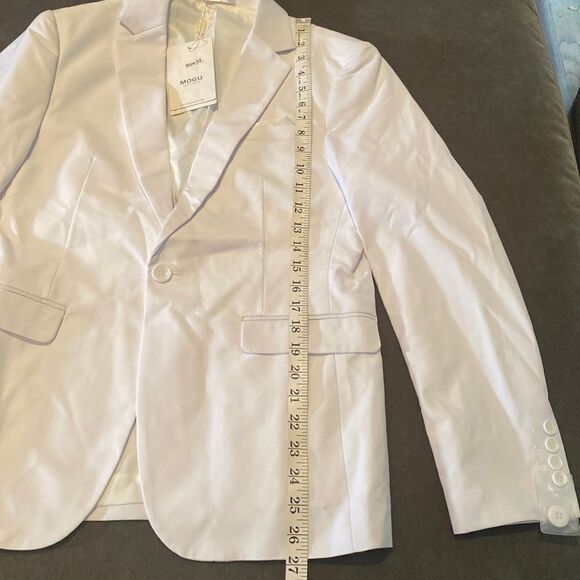 Men’s Mogu White 2 Piece Slim Fit Suit Notched Lapel Size 32 Jacket 31 Pants NWT - Picture 7 of 13